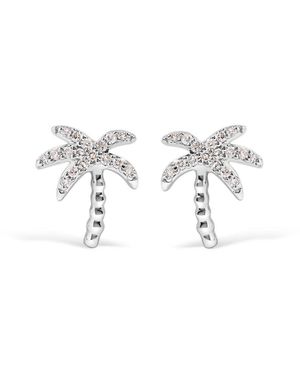 Haus of Brilliance 10K 1/10 Cttw Diamond Encrusted Palm Tree Stud Earrings (H-I Colour, I1-I2 Clarity) - Metallic