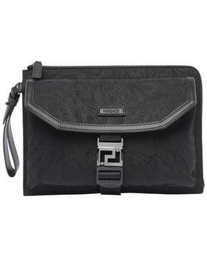 Versace Jacquard Pattern Logo-Patch Clutch Bag - Black
