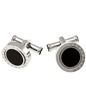 Montblanc Meisterstuck Onyx Inlay Stainless Steel Round Cufflink - Metallic
