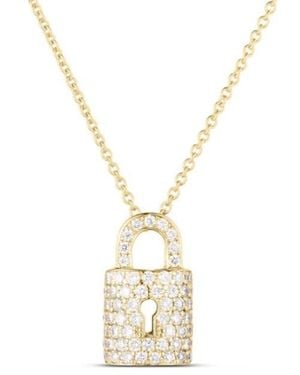 Roberto Coin 18K Tiny Treasures Diamond Lock Necklace - Metallic