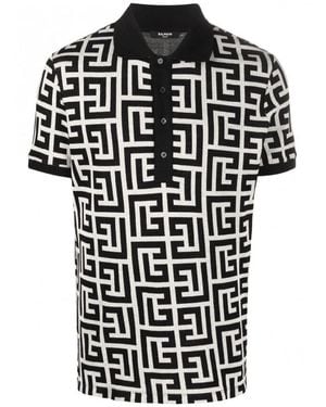 Balmain Monogram Cotton Polo Shirt - Black