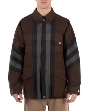 Burberry Dark Birch Check Cotton Blend Field Jacket, Brand Size 46 (Us - Brown