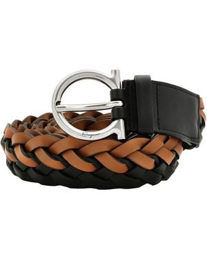 Ferragamo Braided Two-Tone Calfskin Gancini Belt, Cm - Black