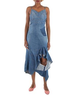 Loewe Ladies Denim Asymmetric Denim Ruffle Dress, Brand Size 34 (Us - Blue