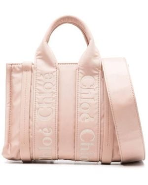 Chloé Woody Logo Small Nylon Tote Bag - Pink