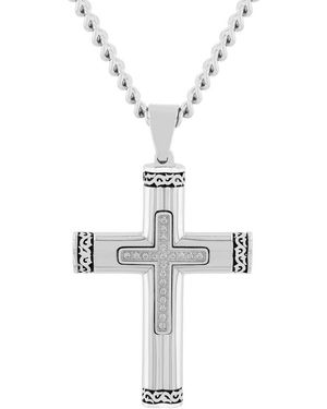 Robert Alton 10 Ctw Stainless Steel Diamond Rounded Cross Pendant - Metallic