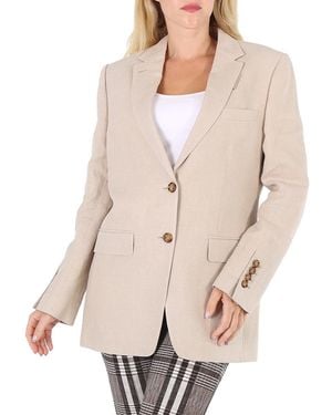 Burberry Ladies Loulou Oatmeal Single-Breasted Tailored Jacket, Brand Size 4 (Us - Natural