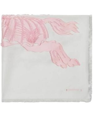 Burberry Ekd-Motif Fringed Silk-Blend Scarf - Pink