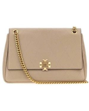Tory Burch Dove Leather Charlie Shoulder Bag Borse A Mano - Natural