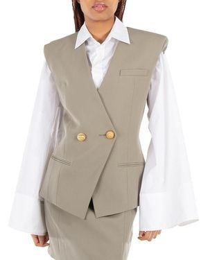 Balmain Grain-Effect Buttoned Vest, Brand Size 34 (Us - Natural
