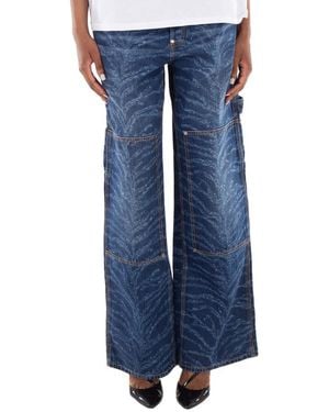 Stella McCartney Tiger-Print Wide-Leg Cotton Jeans - Blue