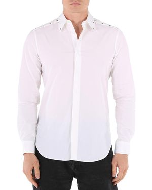 Roberto Cavalli Optic Studded Cotton Long Sleeve Shirt, Brand Size 48 (Us Sized - White