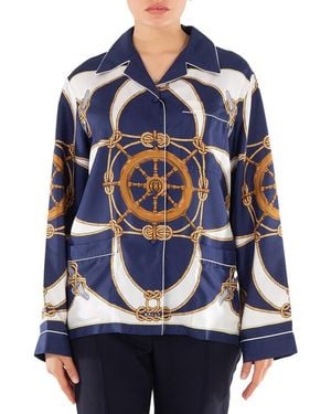 Bally Graphic-Print Notched-Collar Silk Shirt - Blue