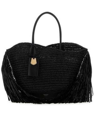 Ferragamo Raffia And Leather Big Shopping Bag - Black