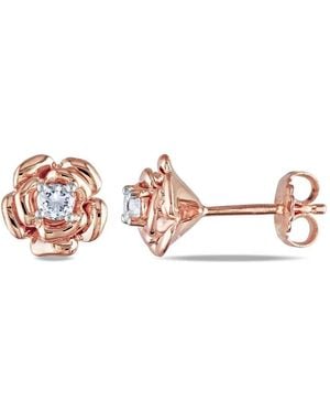 Amour Created Sapphire Flower Stud Earrings - Pink