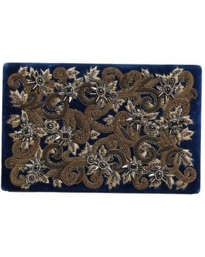 Dolce & Gabbana Velvet Frame Clutch Evening Party Purse Bag Cotton - Black