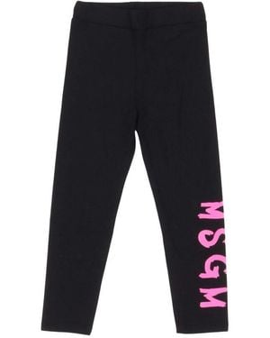 MSGM Logo-Print Cotton Leggings - Black