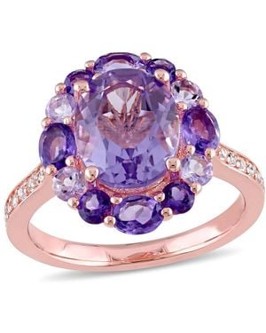 Amour 3 3/4 Ct Tgw Amethyst, Topaz And Rose De France Floral Ring - Purple