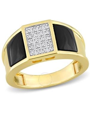 Amour 2 Ct Tgw Square Onyx And 1/10 Ct Tw Diamond Ring - Metallic