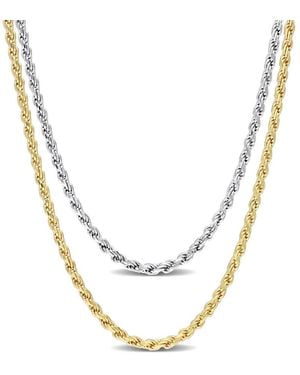 Amour 2.2Mm Rope Chain Necklace Set 18 Inch 18K Plated And 16 Inch Sterling - Metallic