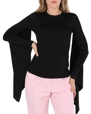 Burberry Ladies Crewneck Flared Sleeved Top - Black