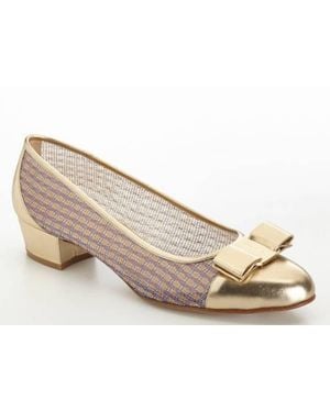 Ferragamo Vara Metallic Bow Cap-Toe Court Shoes - Natural