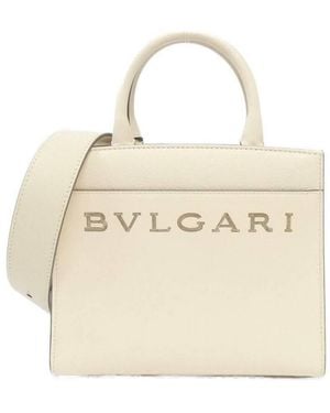 BVLGARI Leather Logo Tote Bag - Natural