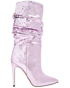 Paris Texas Python-Embossed Slouchy Stiletto Boots - Purple