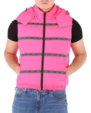 Versace Logo Tape Puffer Vest, Brand Size 50 (Us - Pink