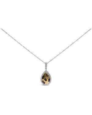Haus of Brilliance 10K Plated Sterling Mixed Colour Diamond Accent Pear Halo Pendant Necklace - Metallic