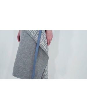 Fendi Logo Pattern Midi Drape Wool Skirt, Brand Size 42 (Us - Grey