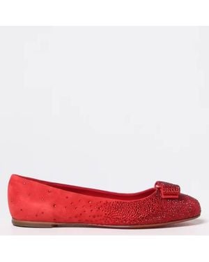 Ferragamo Embroidered Suede Ballet Flats
