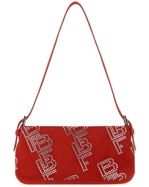 BY FAR Embellished Suede Dulce Shoulder Bag - Red