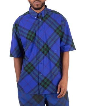 Burberry Check-Pattern Cotton Shirt - Blue