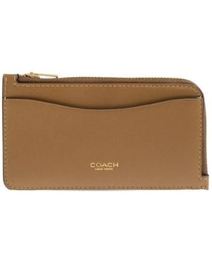 COACH New York Zip Leather Card Case - Brown