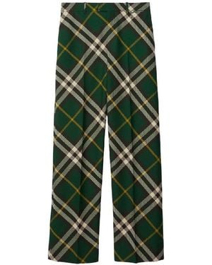 Burberry Tailored Check Pattern Wool Trousers, Brand Size 46 Us - Green