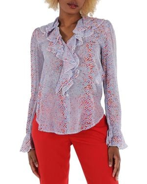 See By Chloé Ladies Floral Print Ruffle Blouse, Brand Size 34 (Us - White