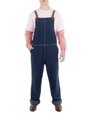 Burberry Dark Canvas Leather-Trim Denim Dungarees, Brand Size 46 (Us - Blue