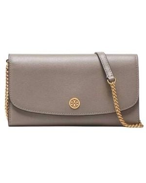 Tory Burch Robinson Saffiano Leather Chain Wallet - Gray