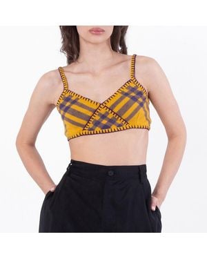 Burberry Check Pattern Wool Bralet Top - Yellow