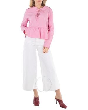 Ganni Orchid Smoke Tie String Peplum Blouse - Pink