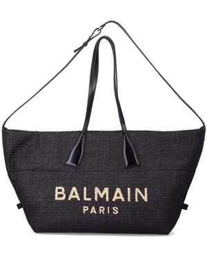 Balmain Track Tote Raffia Medium - Black