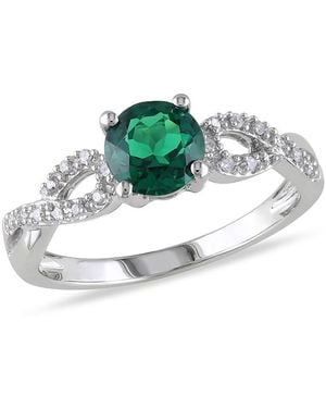 Amour 1/10 Ct Tw Diamond And Created Emerald Engagement Ring - Metallic