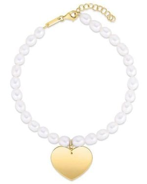Tresorra 14K Pearl Heart Charm Bracelet - Metallic