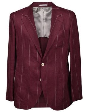 Brunello Cucinelli Linen Striped Suit Blazer, Brand Size 44 (Us - Purple