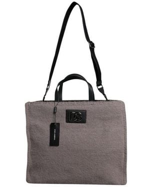 Dolce & Gabbana Alpaca Wool Logo Plaque Tote Shoulder Bag - Grey