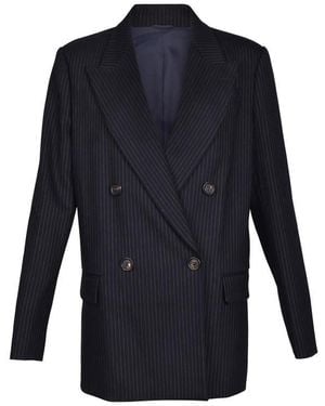 Brunello Cucinelli Virgin Wool Pinstripe Blazer, Brand Size 50 (Us - Blue