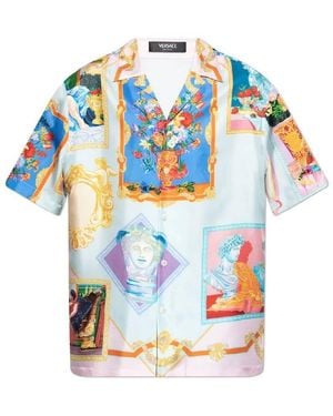 Versace Gallery Silk Twill Shirt, Brand Size 46 Us - Blue