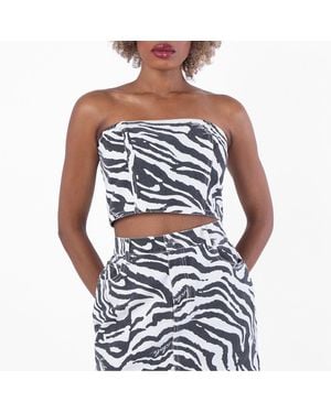 ROTATE BIRGER CHRISTENSEN Zebra Printed Denim Top, Brand Size 38 Us - Blue