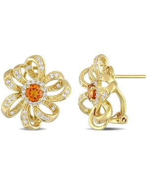 Amour 1 3/5 Ct Tgw Madeira Citrine And Topaz Flower Omega Clip Earrings - Metallic